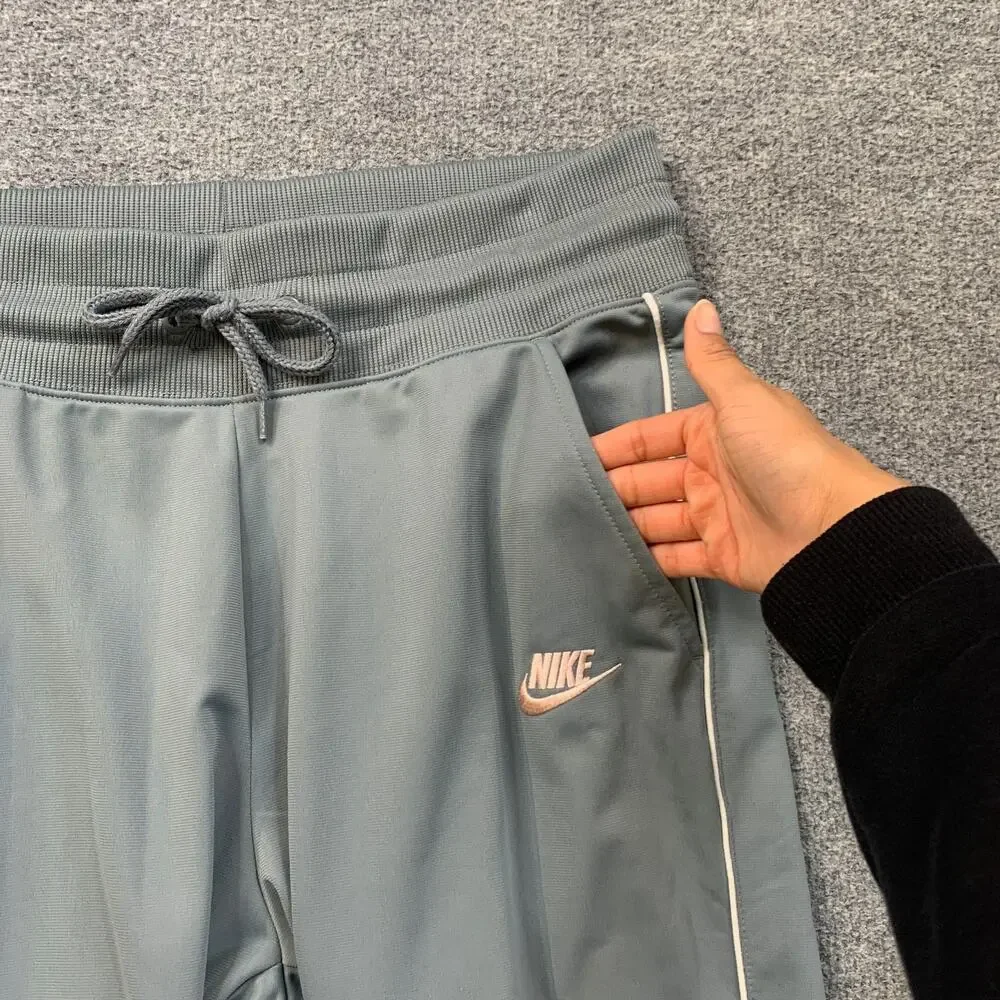 Nike Joggers Womens Medium Gray White Heritage Track Fleece Lined Tapered Pants